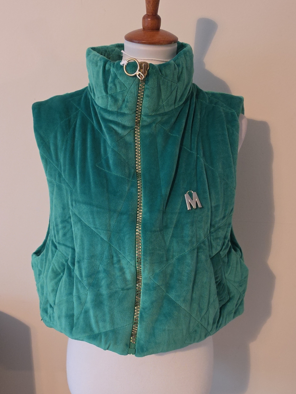 Megi Collection Green Velvet Full Zip Vest Brand New